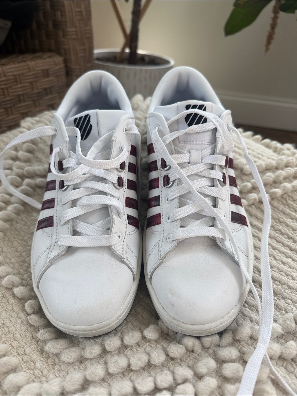 K-Swiss White Sneakers with Black Heel Logo